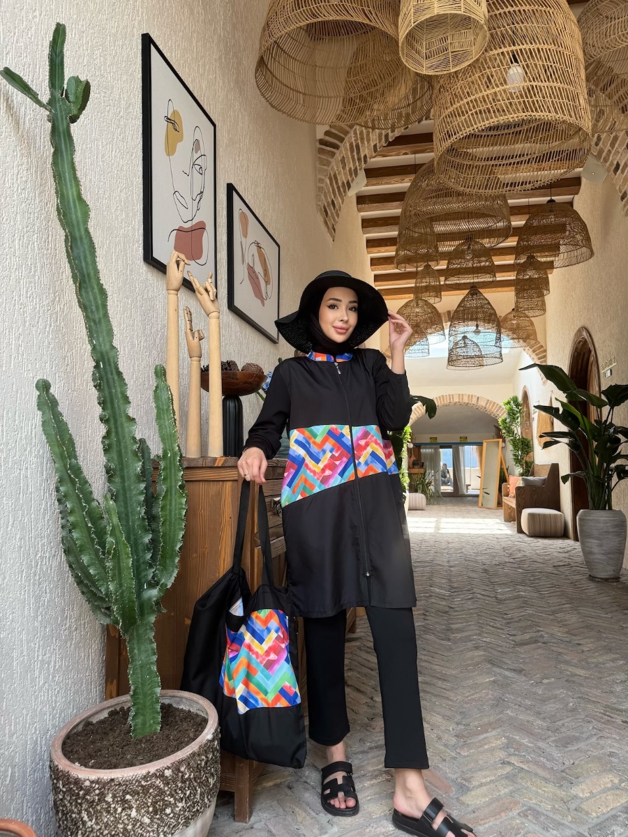 Brush Desen Tesettür Mayo - Siyah