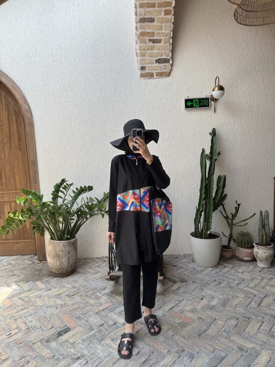 Brush Desen Tesettür Mayo - Siyah