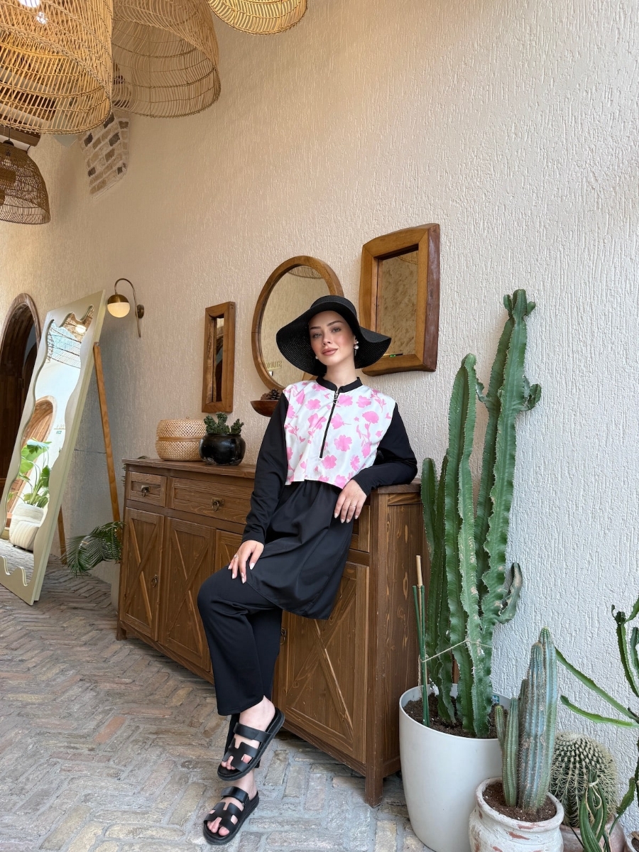 Flower Tesettür Mayo - Siyah