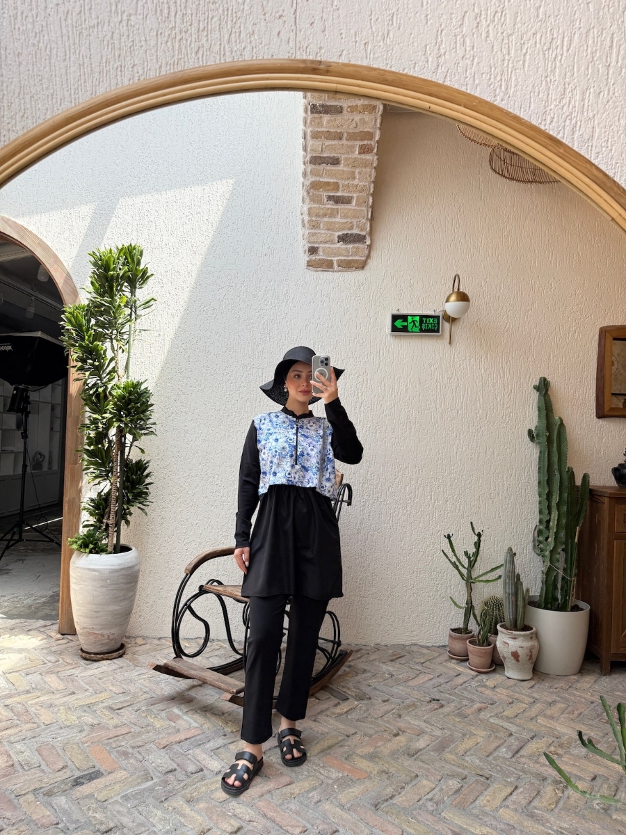 Altın Tesettür Mayo - Siyah