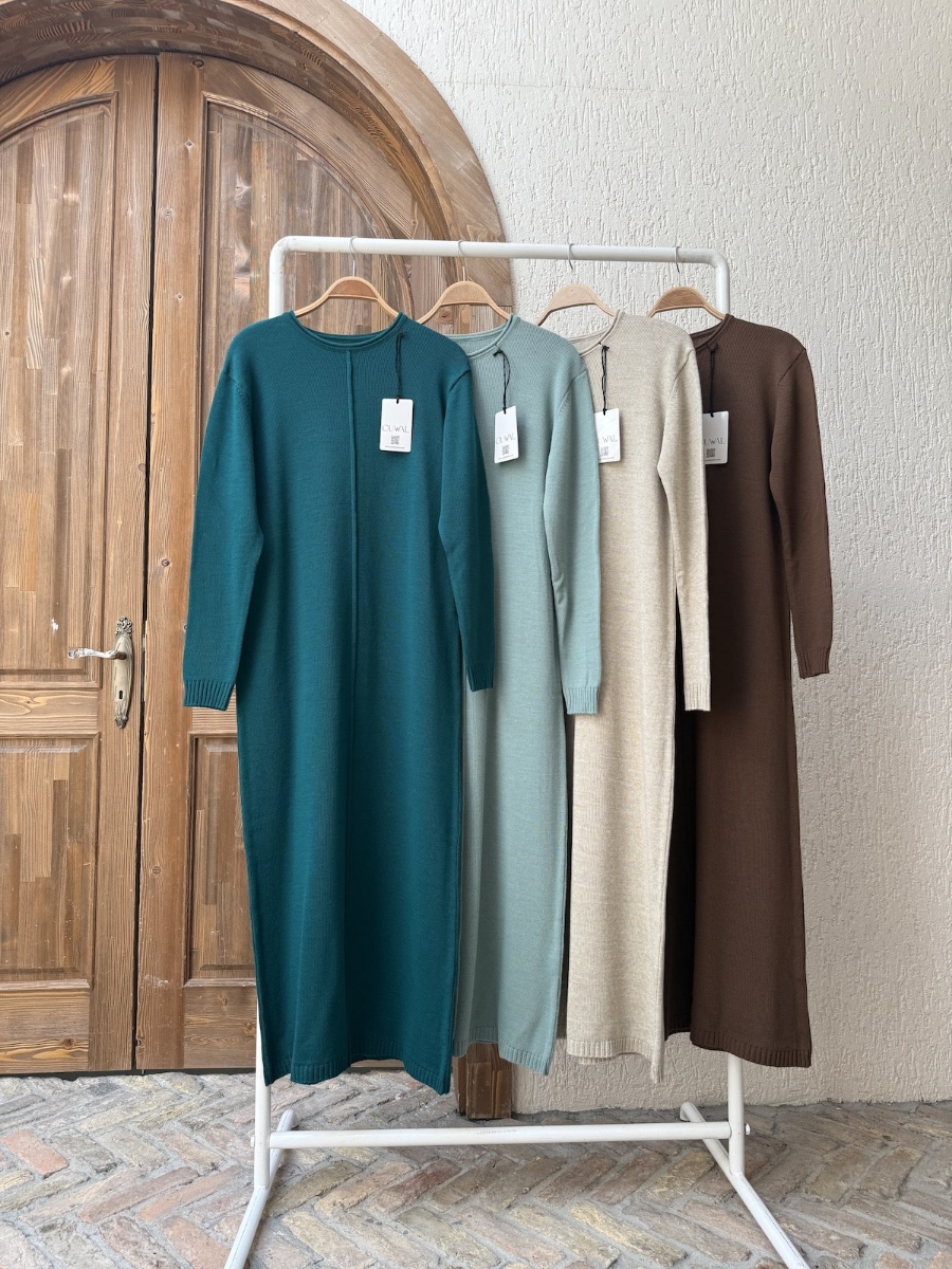 Carla Triko Tesettür Elbise - Taş