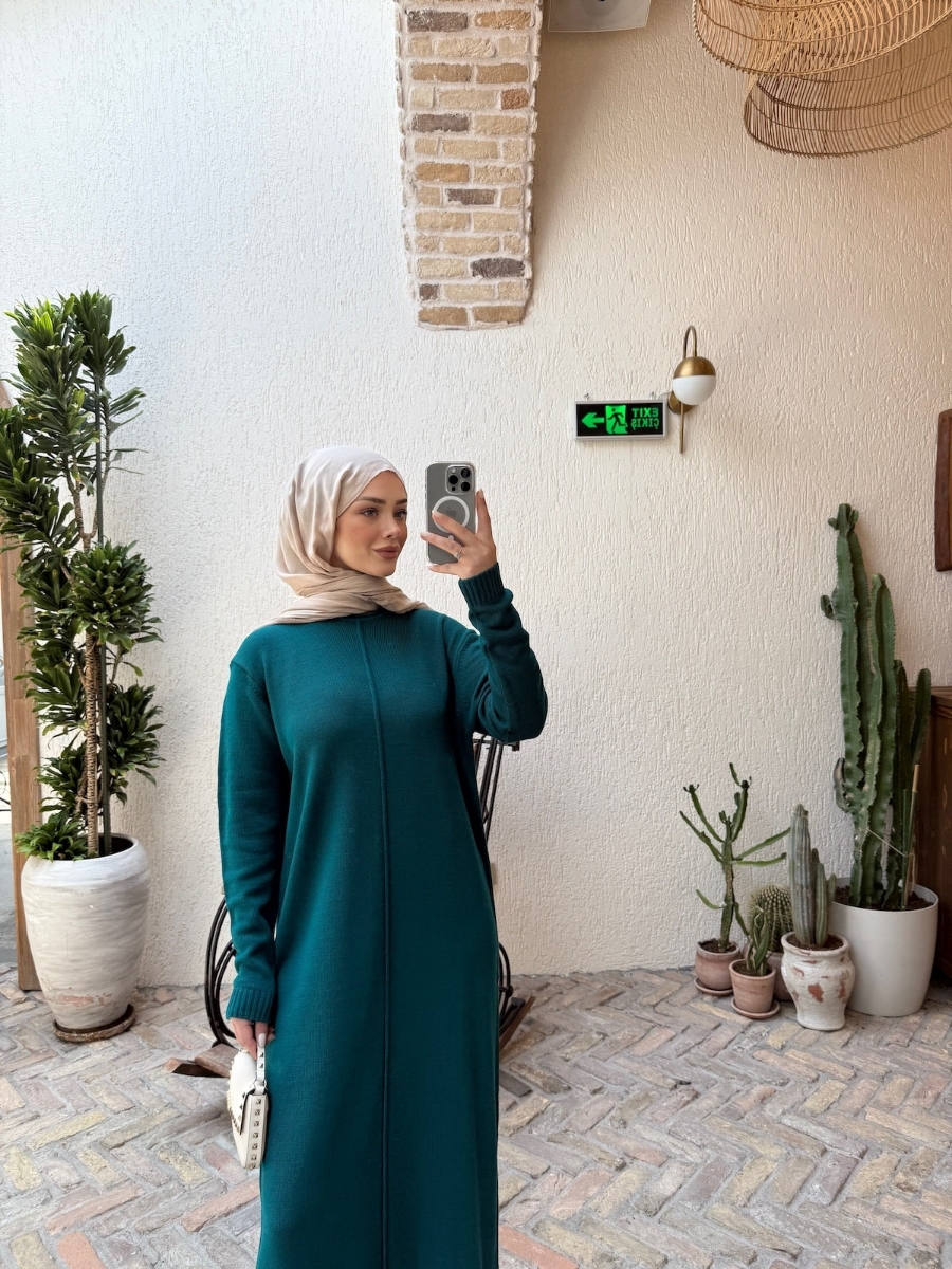 Carla Triko Tesettür Elbise - Zümrüt
