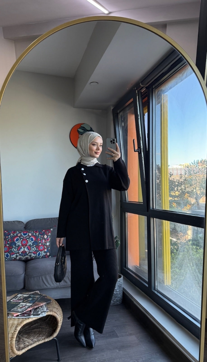 Massimo Triko Tesettür İkili Takım - Siyah