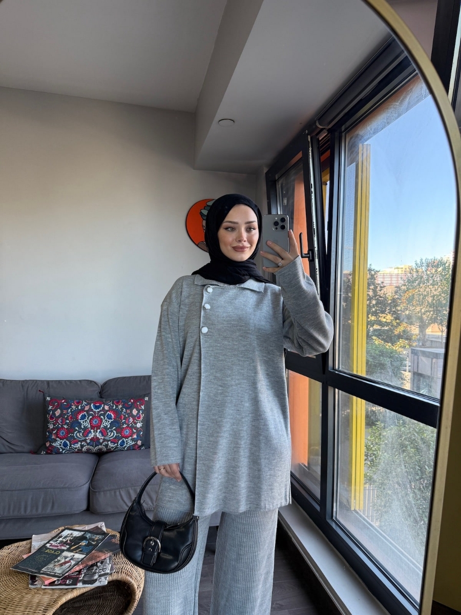 Massimo Triko Tesettür İkili Takım - Gri