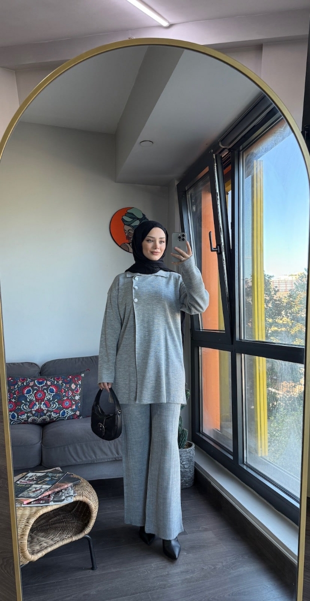 Massimo Triko Tesettür İkili Takım - Gri