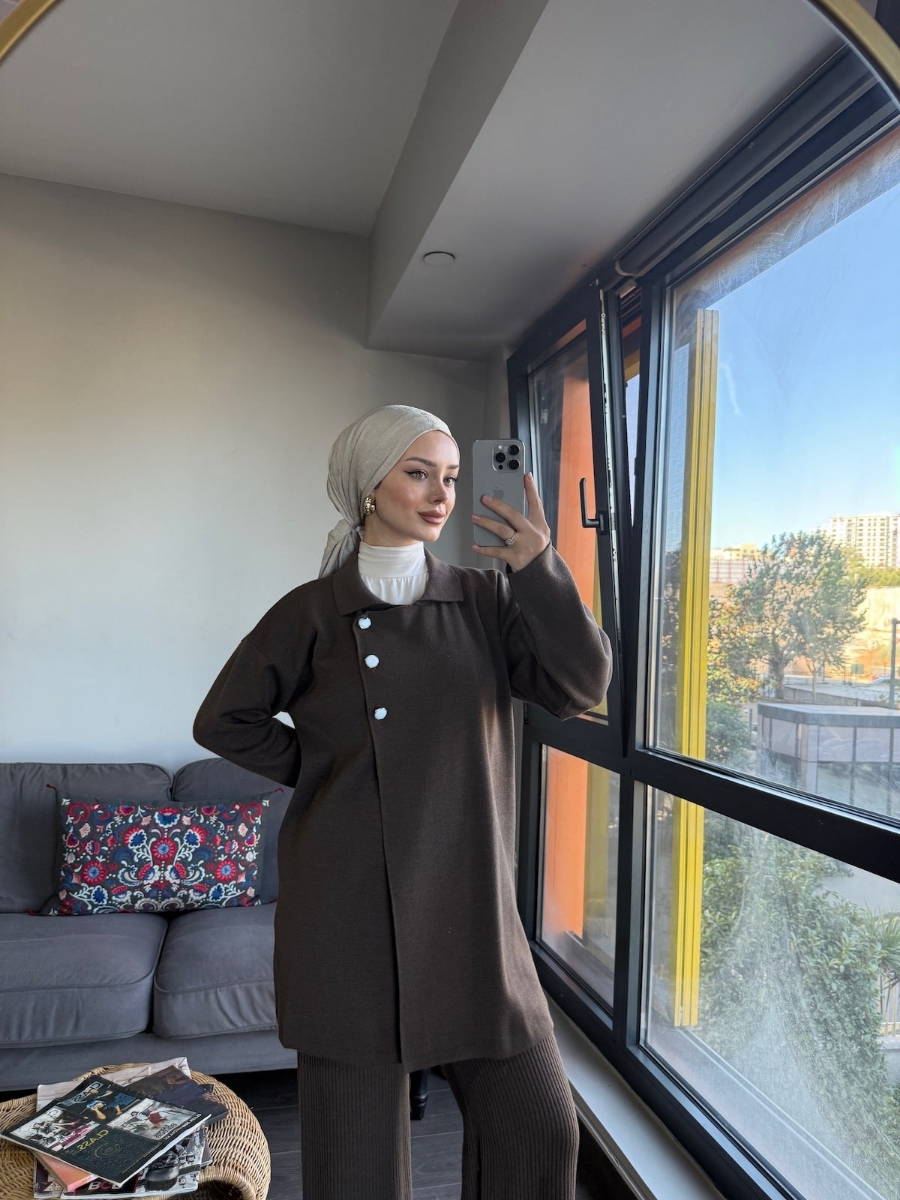 Massimo Triko Tesettür İkili Takım - Kahve