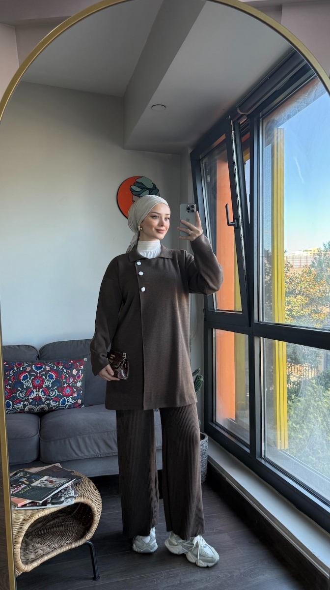 Massimo Triko Tesettür İkili Takım - Kahve