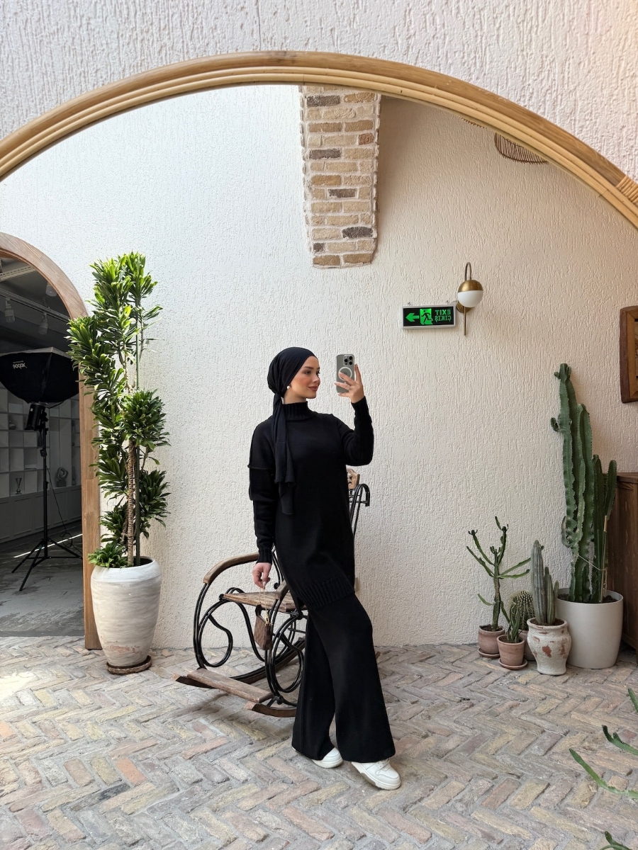 Boaz Triko Tesettür İkili Takım - Siyah