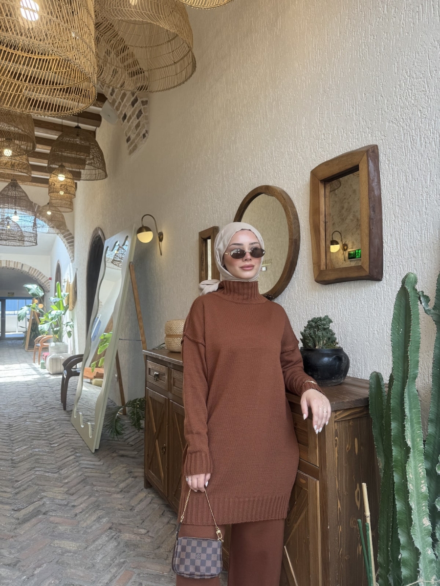 Boaz Triko Tesettür İkili Takım - Kiremit