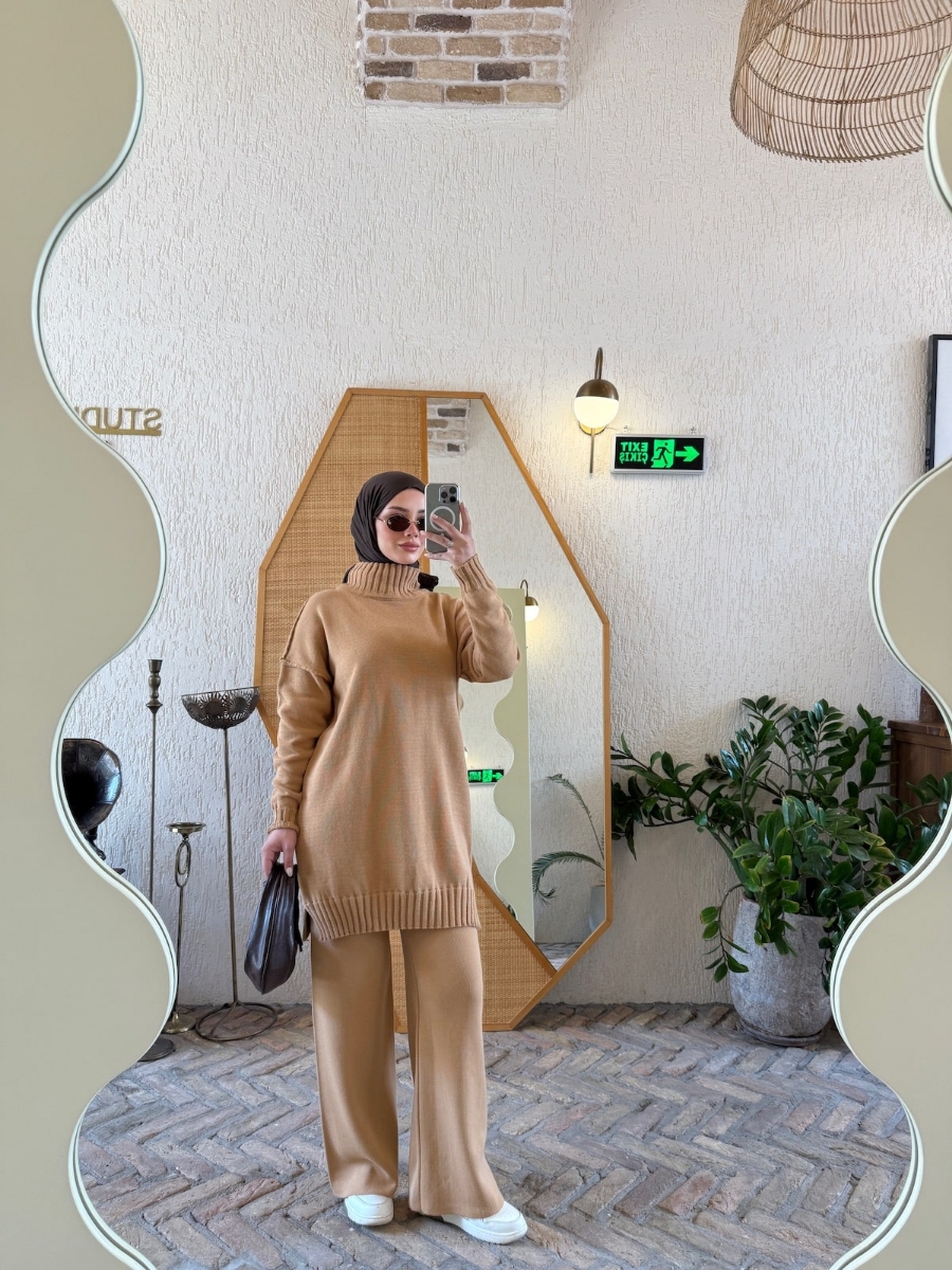 Boaz Triko Tesettür İkili Takım - Camel