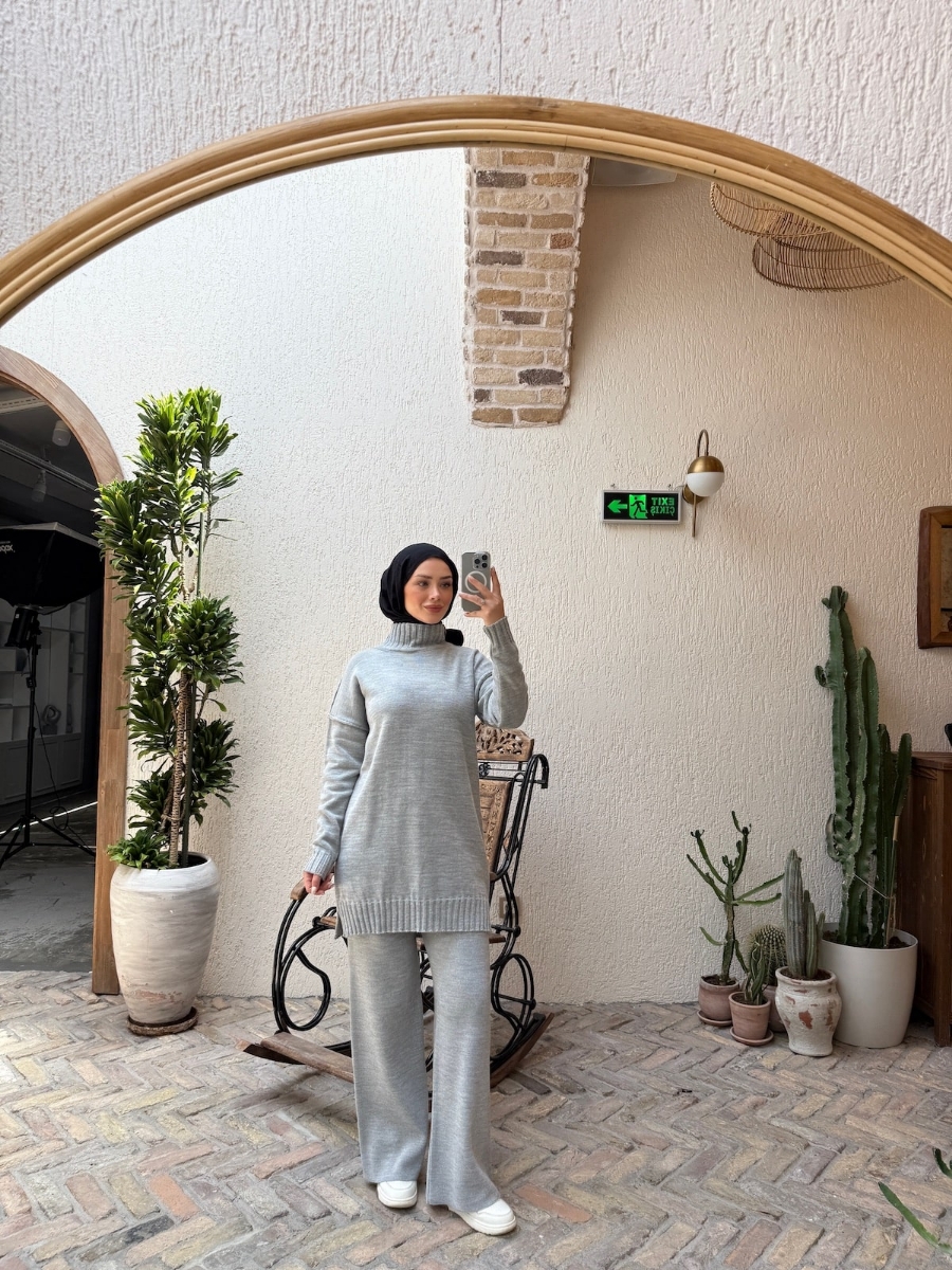 Boaz Triko Tesettür İkili Takım - Gri