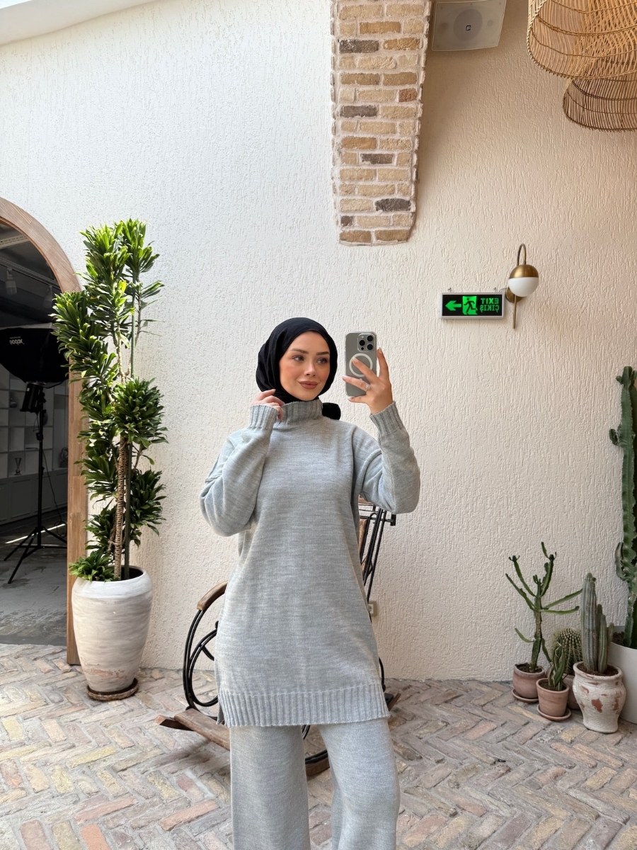 Boaz Triko Tesettür İkili Takım - Gri