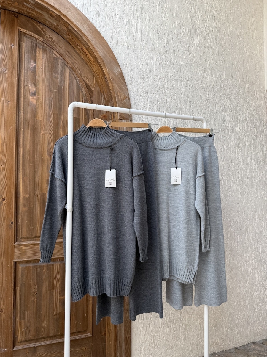 Boaz Triko Tesettür İkili Takım - Gri