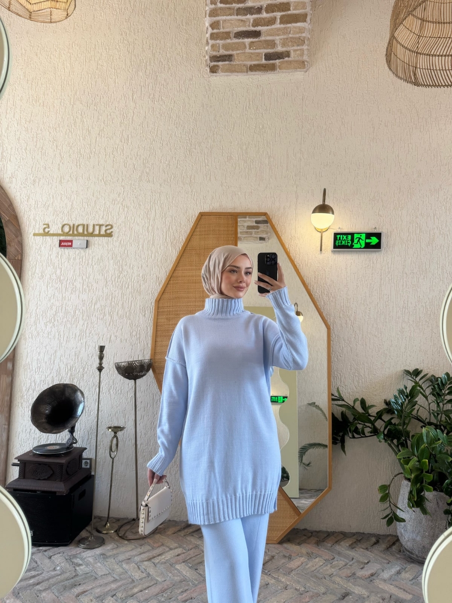 Boaz Triko Tesettür İkili Takım - Bebe Mavisi