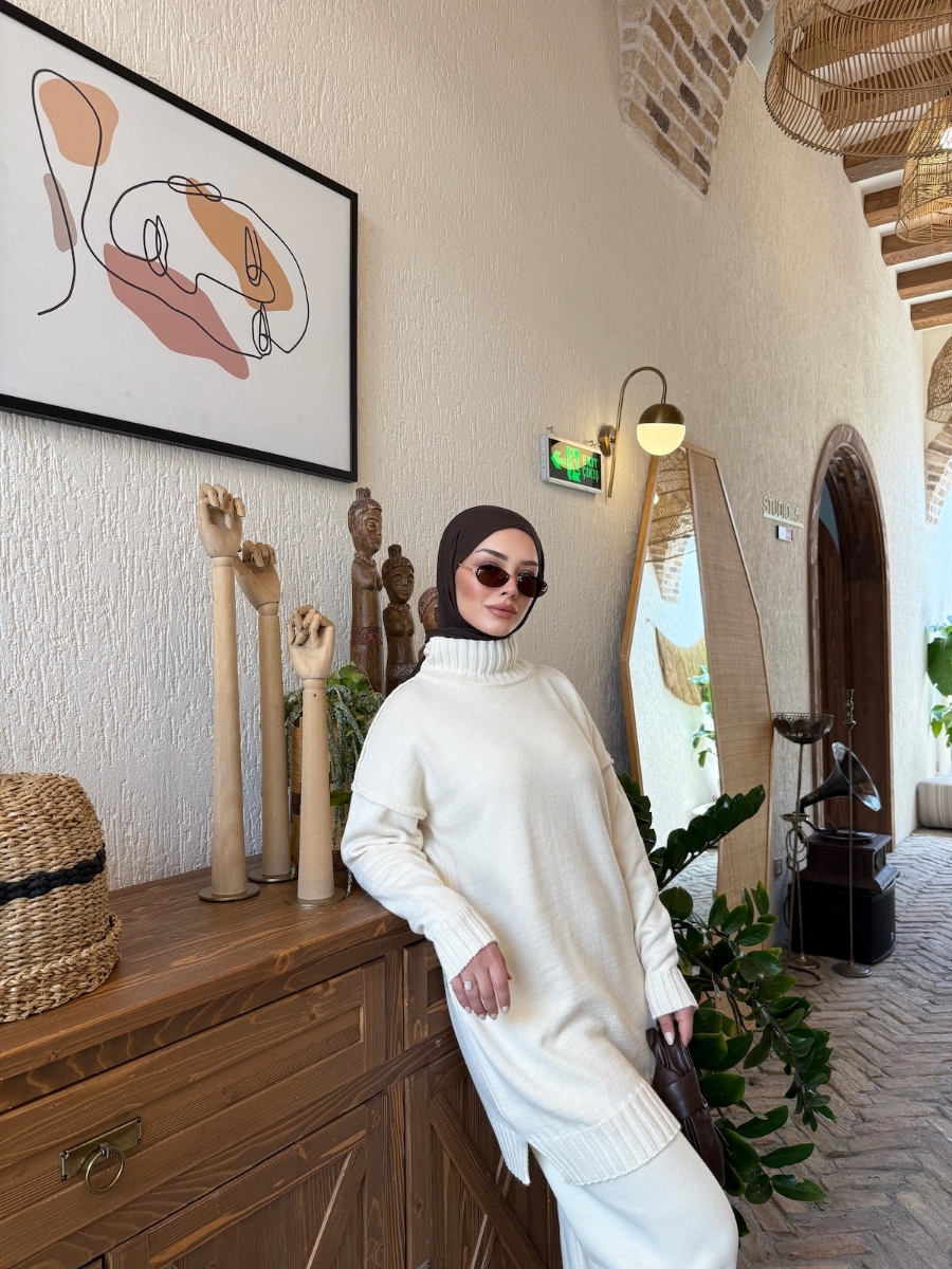 Boaz Triko Tesettür İkili Takım - Ekru