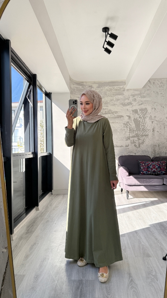 Düz Penye Tesettür Elbise - Çağla