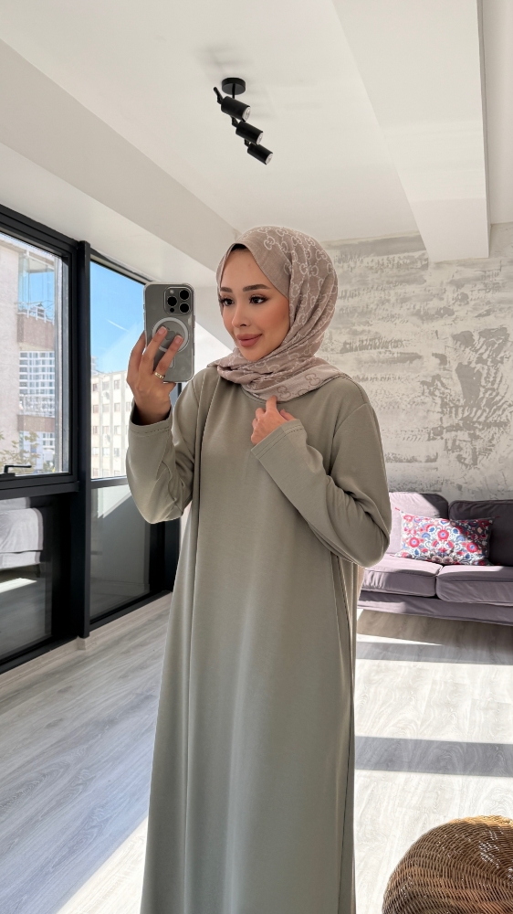Düz Penye Tesettür Elbise - Mint